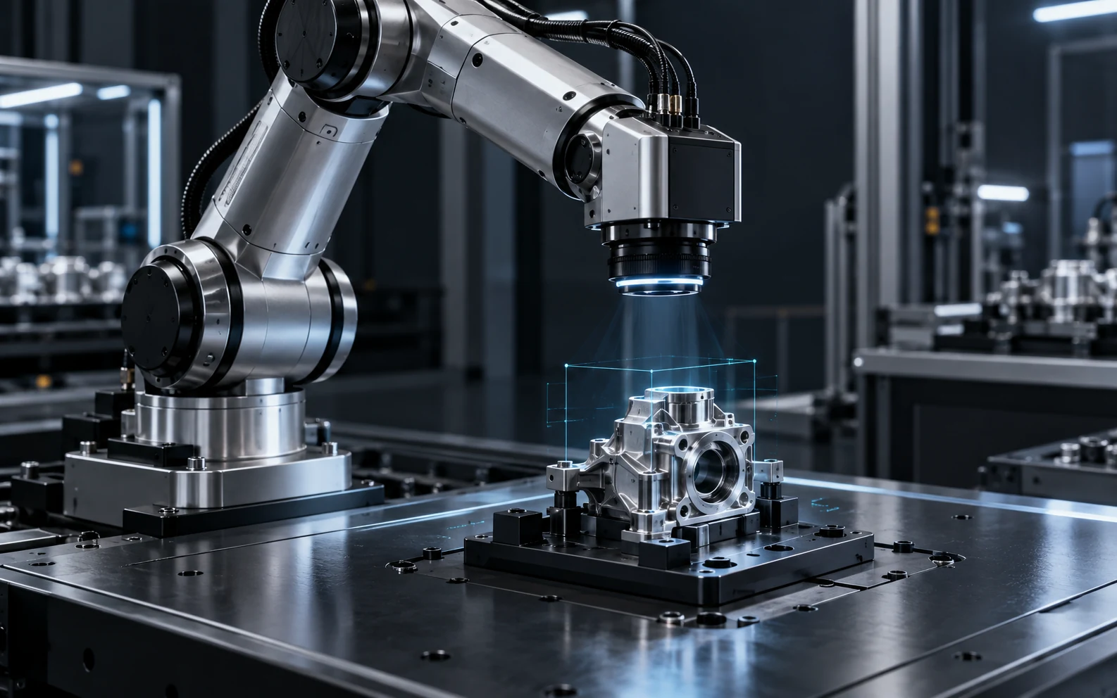 Precision robotic arm using machine vision to inspect an engineered component